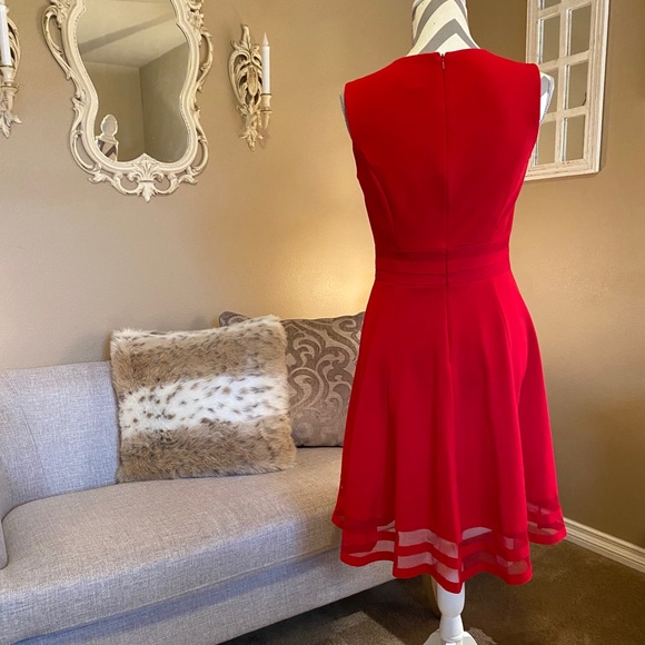 Calvin Klein Peplum Sheer Paneled Dress - Picture 2 of 6